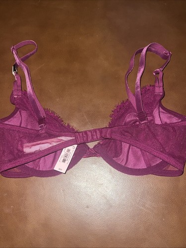 Victoria's Secret Unlined Lace Trim Velour Demi Bra 32D NWT #1848 - Picture 3 of 5