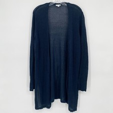 J Jill LT Large Tall Blue Linen Long Sleeve Cardigan Sweater Boho Beachy Minimal