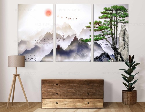 Japanese Mountain wall art canvas poster print Asian Minimalist landscape decor - Picture 11 of 11