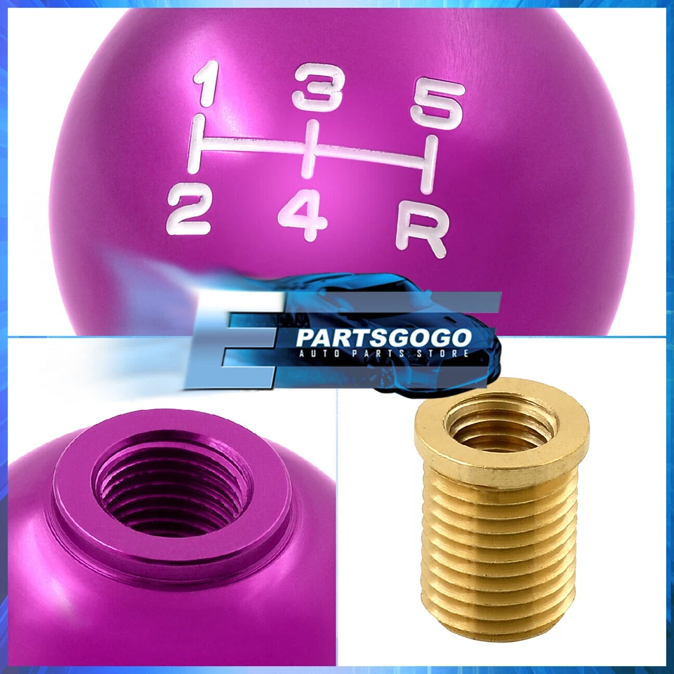 For Eagle M12X1.25 5-Speed Manual Round Shift Knob Gear Shifter Threaded Purple - Image 2 of 3