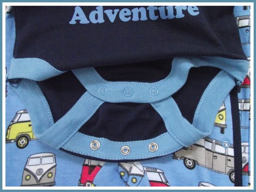 Baby Boys 3 Piece Starter Set Blue VW Volkswagen Campervan Babygrow 0-9 Mths NEW - Picture 14 of 15