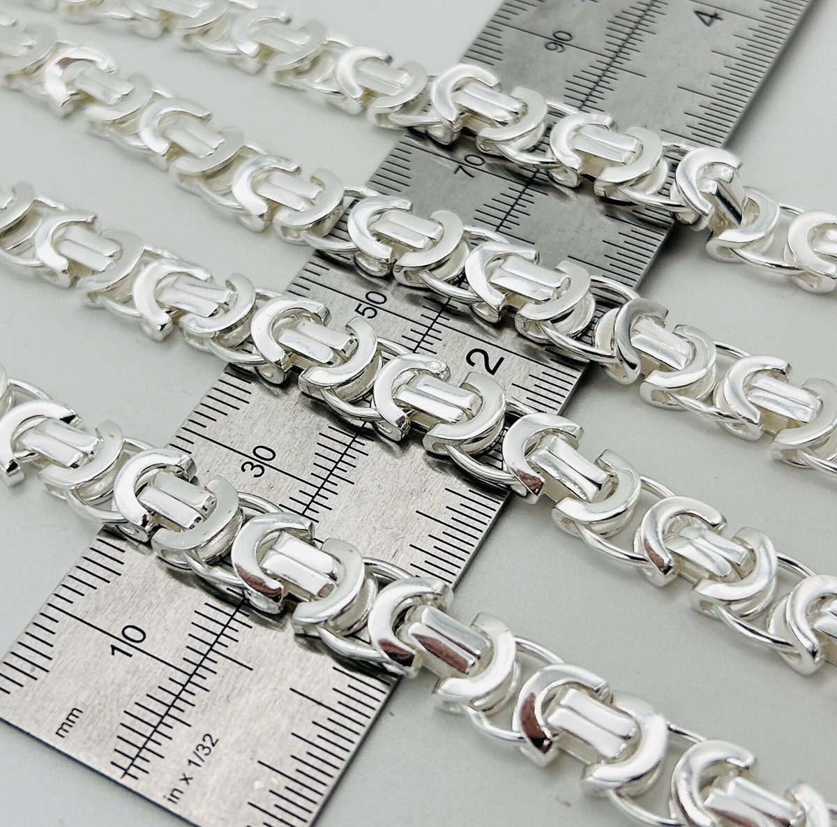 REAL 925 Sterling Silver Men 8mm Flat Byzantine Chain Chunky Necklace 24  Inch