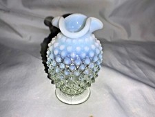 Vintage 1940 s Fenton Art Glass White Opalescent Hobnail Mini Vase