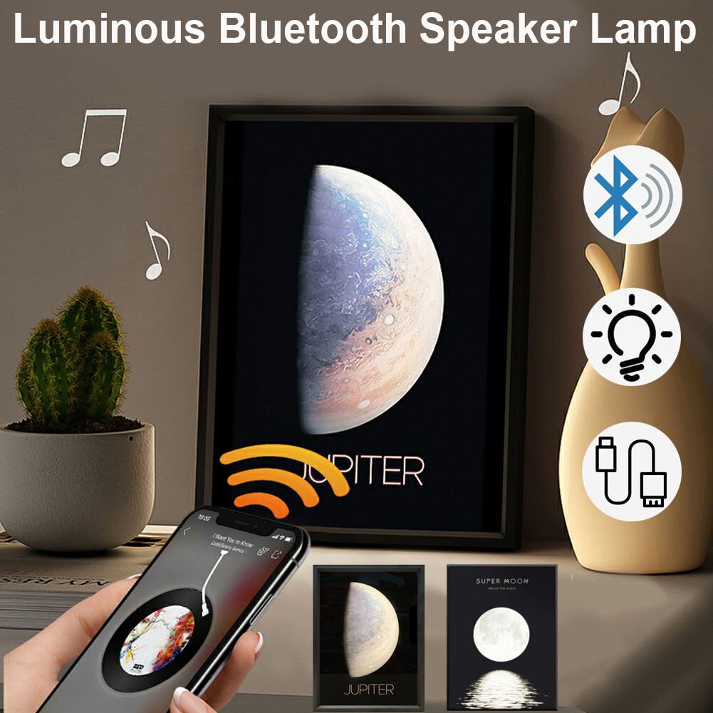 Bluetooth Speaker Bedside Lamp with 3000K Warm Light and Starry Sky Projection-image