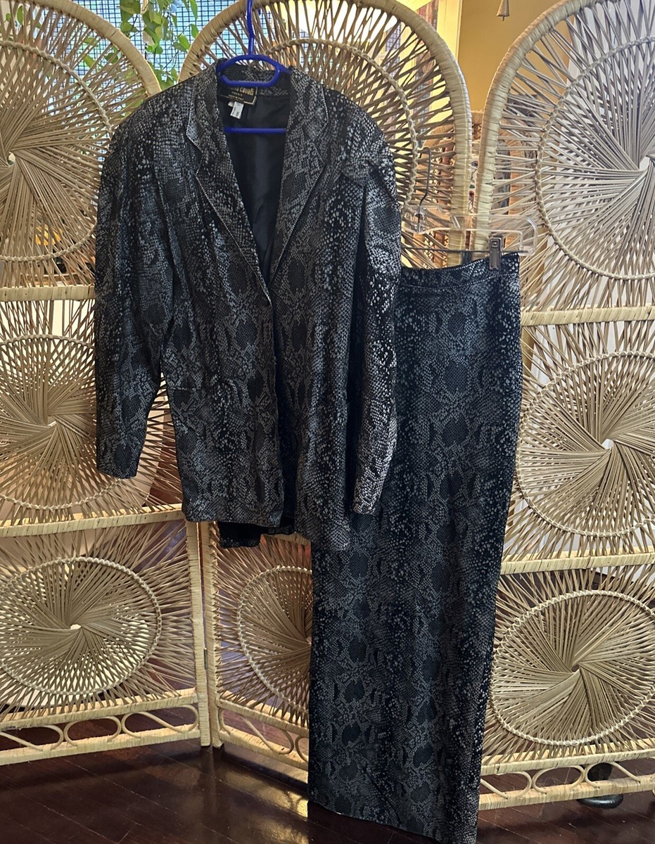 Roberto Cavalli Firenze Snakeskin Print Vintage Skirt Set Jacket