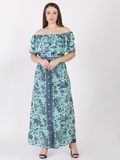 Women's Printed Off Shoulder Frill Buttoned Down Long Dress Wholesale Mix Lot