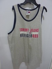 Vintage Y2K Tommy Jeans Tank Top Spellout Size M GREY Made in USA