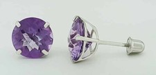 GENUINE 7.50 Cts AMETHYST STUD EARRINGS 14K WHITE GOLD - Free Certificate