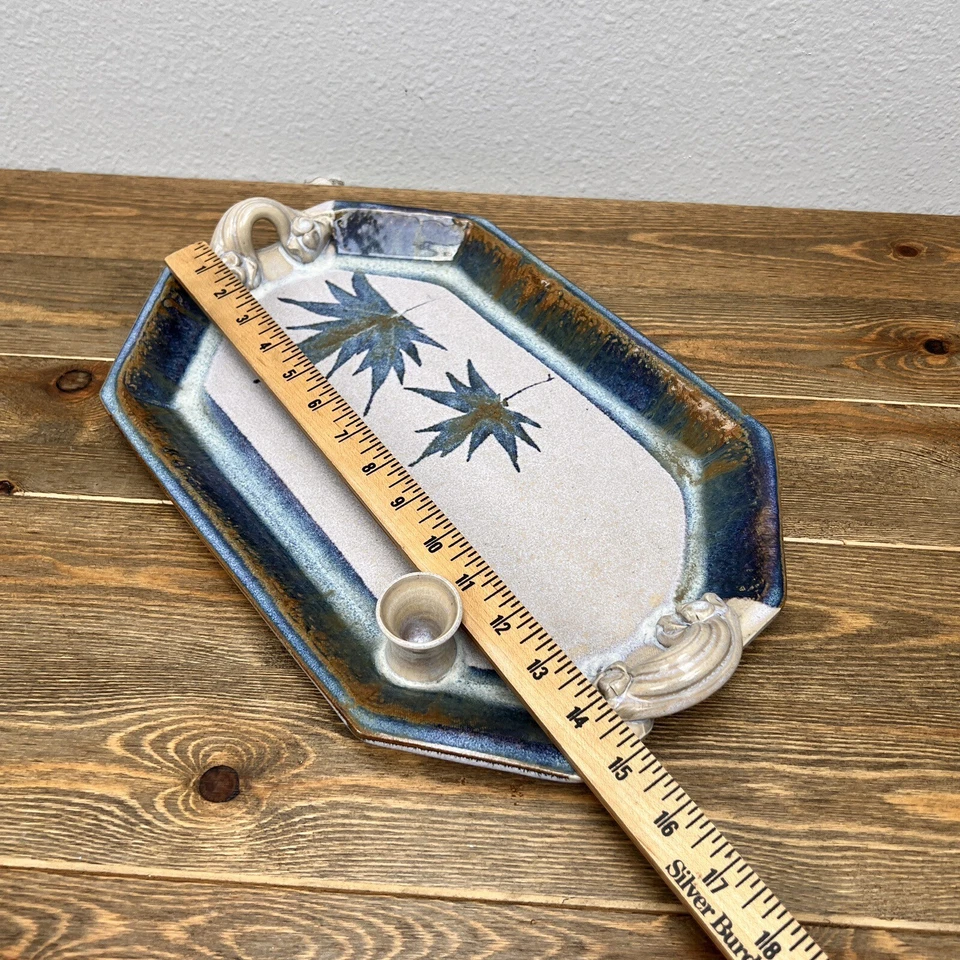 Hand Made Ceramic Platter Tray Signed By Pearsall Maple Leaves Blue - Image 4 of 4
