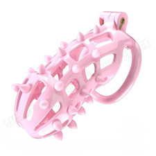 Newest Male Pink Silicon Nails Chastity Cage Device Men Resin Lock Belt 4 Rings