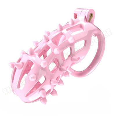 Male Pink Silicon Nails Chastity Cage Chastity Device Men Resin Locks Belt Rings