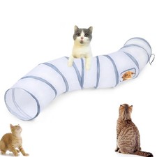 Deofun Cat Tunnel, Tunnels for Indoor Cats, S-Shape S - 2 Way White Gray