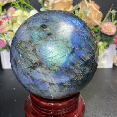 5.1LB 4.3''Natural A+Blue Flash Labradorite Sphere Ball Crystal Quartz Decor Heal