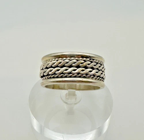 Vintage  Sterling Silver .925 Mexico BIG BOLD BEAD AND BRAID BAND SIZE 9.75