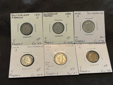 SWITZERLAND 1931 TO 1949 6 COIN  RAPPEN XF / AU LOT S12