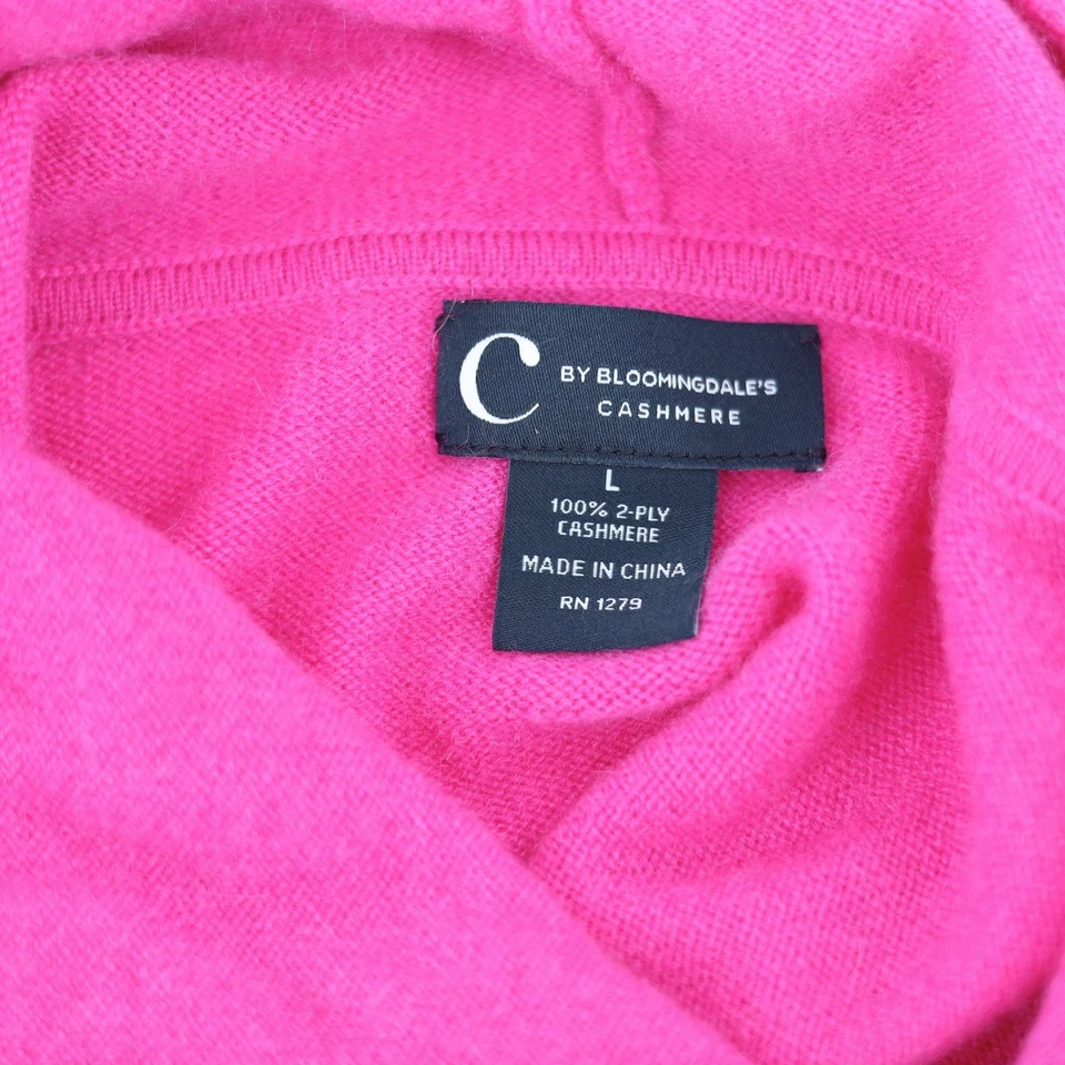 C by Bloomingdale's Women Pink Cashmere Knit Pullover Hoodie Sweater Size L - Image 4 of 4
