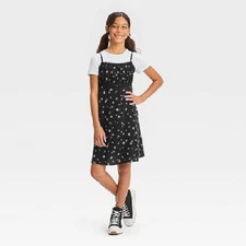 Art Class Girls Sleeveless Floral Print Dress Medium Size 8 Black