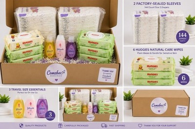 Huggies Size 3 Diapers (144 Count) 2 Sleeves + 6 Wipes + Johnson s Baby Bundle