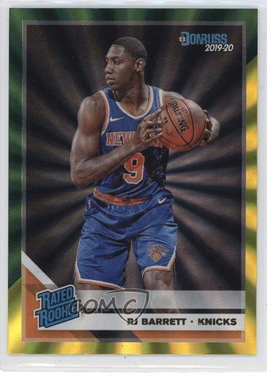 2019 Panini Donruss Rated Rookie Holo Green & Yellow Laser RJ Barrett #203 0it8
