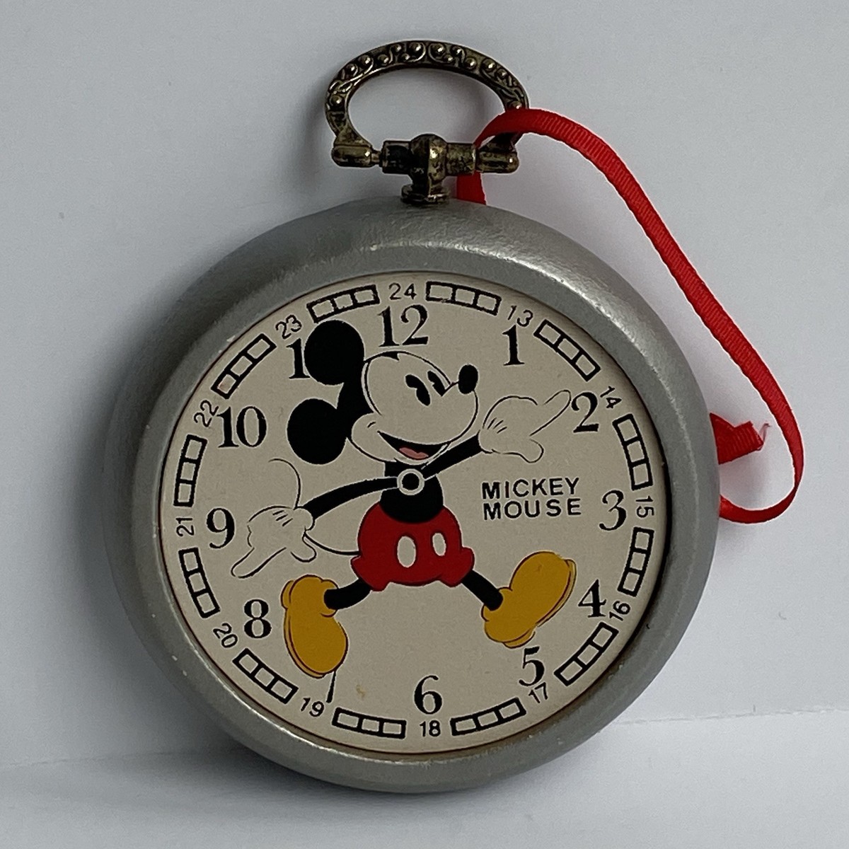 VINTAGE Walt Disney Mickey Mouse Wooden Pocket Watch Clock