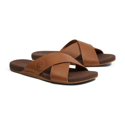 Timberland Premium Sandalen Seaton Bay Cross Strap Slides Herren Memory Foam Braun