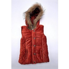 Nicole Miller New York Kids 4T Orange Corduroy Faux Fur Hood Puffer Vest Quilted