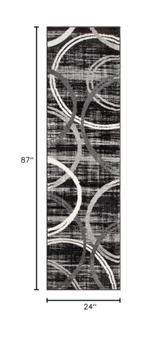 Rugshop Modern Wavy Circles Design Runner Rug 2' X 7'2 Black Kitchen - Image 2 of 4