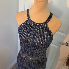 INC International Concepts Navy Sequin Maxi Dress Halter Formal Evening Size 4