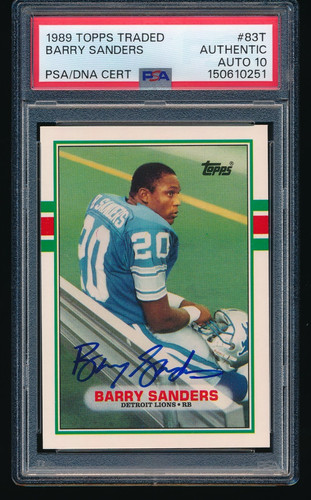 1989 Topps Traded #83T Barry Sanders Signed Rookie Card PSA AUTH/10 AUTO 251