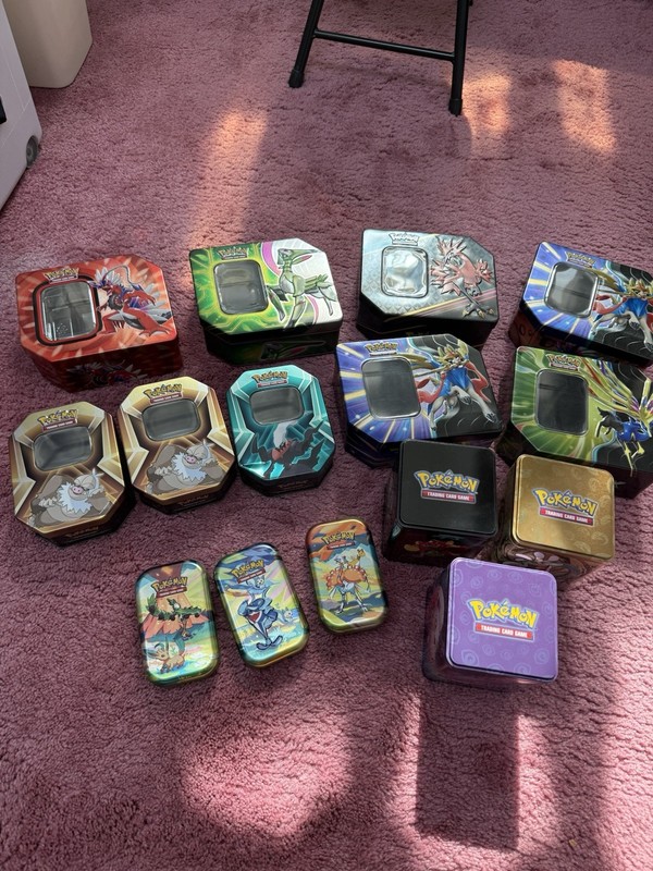 Pokémon TCG: Assorted Lot of 15 Pokémon Tins And Mini Tins - EMPTY, NO PACKS