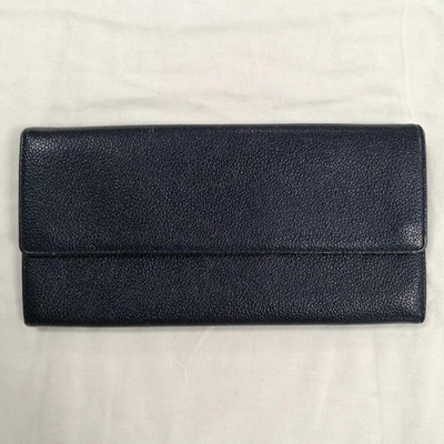 Bifold Leather Long Wallet Navy Used
