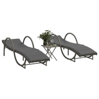 Sonnenliegen 2Er Set Mit Beistelltisch Poly Rattan Grau Balkon Garten Terrasse