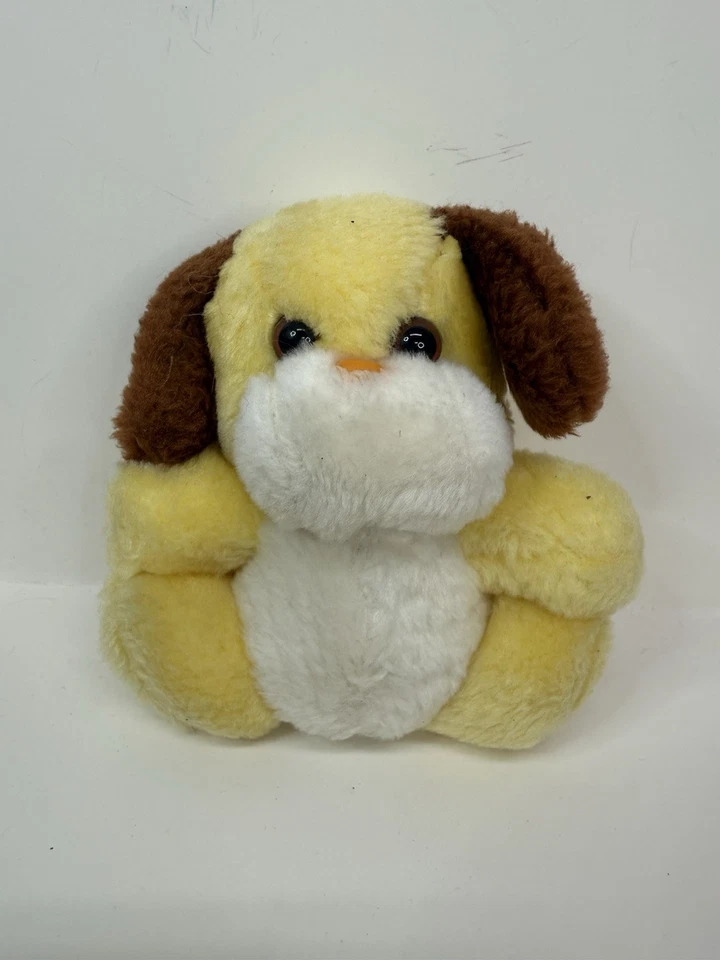 Cachorro de pelúcia vintage Gerber Cuddles 6" amarelo e marrom bebê - Imagem 2 de 4