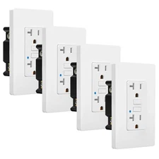 4PK 20A White GFCI Receptacle + Wallplate Self-Test LED TR WR ETL FCC Certified
