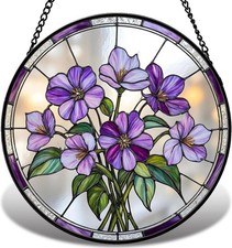 Violet Flower Stained Glass Suncatcher, Floral Window Hanging Decor,