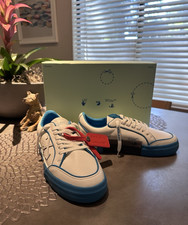 Off-White Vulcanized Low Top Leather Sneakers White/Blue Lace-Up New w/ Box