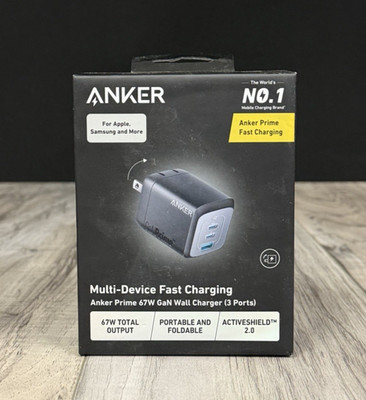 Anker Prime 67W GaN Wall Charger 3-Port USB-C USB-A Fast Charging Foldable NEW