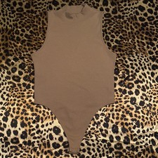 Aerie Tan Ribbed Mock Neck Sleeveless Bodysuit