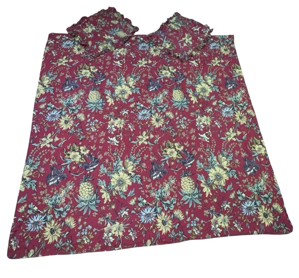 Juego de edredón Pottery Barn completo Queen piñapple floral rojo tostado + 2 fundas con volantes Foto 2 de 4