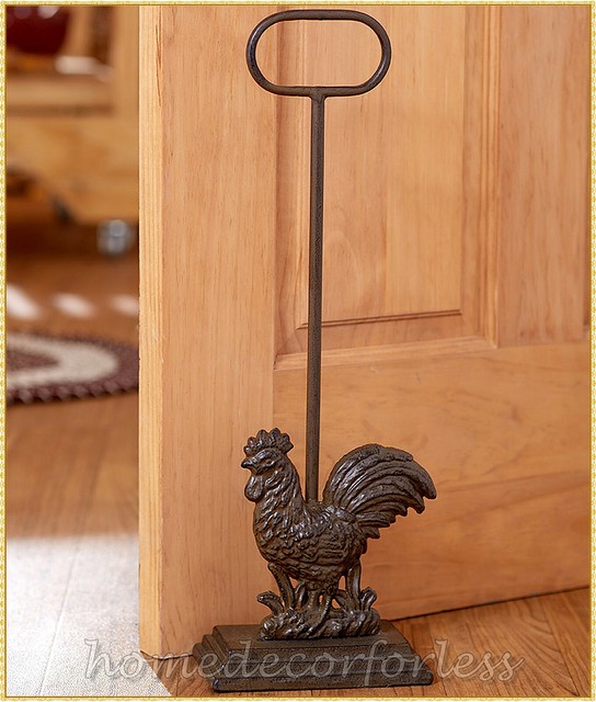 Heavy Cast Iron Country ROOSTER Door Stop Tall Handle Farmhouse Rustic