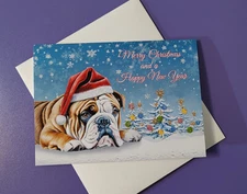 English Bulldog "Merry Christmas" Card w Glitter