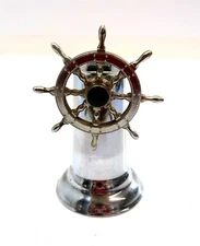 Vintage Chrome Ships Wheel Mechanical Table / Cigar Lighter Made in USA 5" Tall