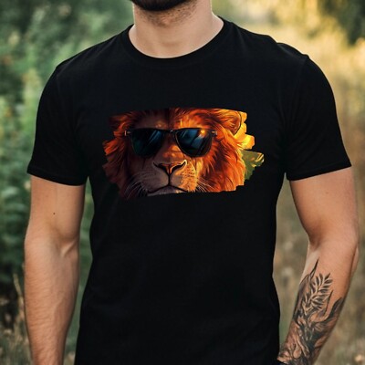 Mens Lion Sunglasses Cotton T-Shirt Size XS to 5XL