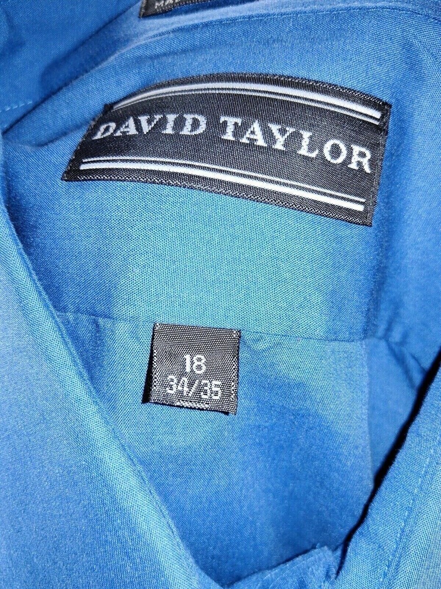 David Taylor Mens Dress Shirt Long Sleeve Size 18 34/35 Solid Blue