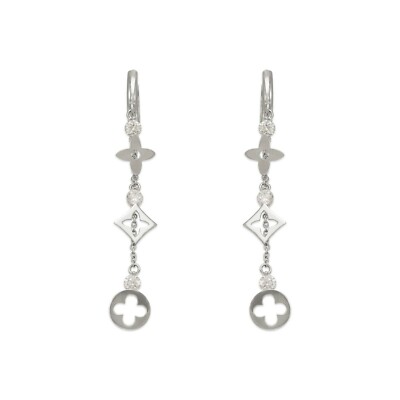 Dangle Earrings 14K Solid Yellow White Gold CZ Designer Drop Chain Earrings