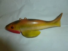 4-1/2 Inch Wood Unsigned (Irving Rubitschung?) Glass Eyed Ice Spearing Lot E-221