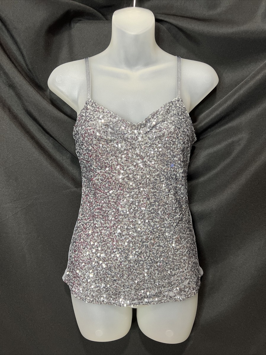 The Limited Gray Silver Sequins Holiday Mesh Cami Tank Top The Limited Gray Silver Sequins Holiday Mesh Cami Tank Top