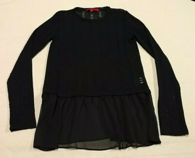 Womens Ladies WOW COUTURE World of Women L/S Knit Top Shirt Sz Small Black Sheer