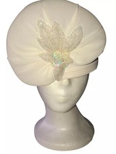 VTG Mr Hi's Women s Classic Church Hat NWT Cream Beaded Sequins Flower Netting