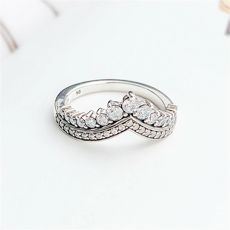New Authentic Silver Princess Wish Crown CZ Stackable Ring Size 5 6 7 7.5 8.5 - Image 3 of 3